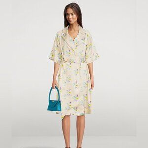 Ganni Floral Wrap Dress in Cream and Blue